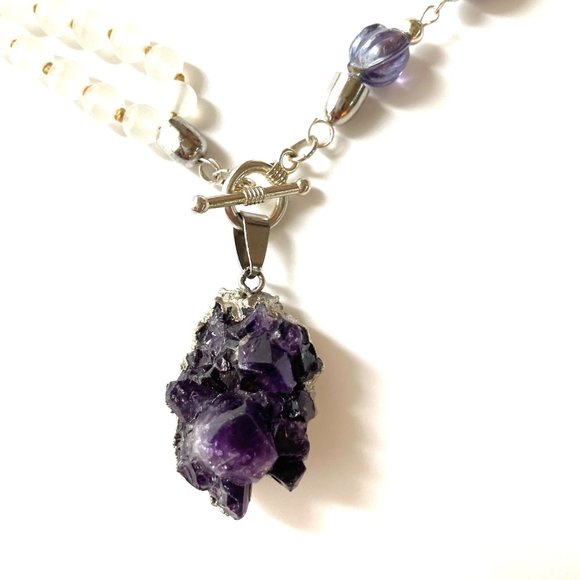 "Candy Summer Purple" Amethyst and Unique Glass beads necklace, SilverToggle - Picture 3 of 4